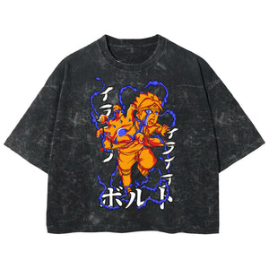 Playera streetwear premium de anime y gaming ExtraLife MX, corte boxy deluxe mineral wash heavyweight en color Acid Wash, moda urbana mexicana de culto.