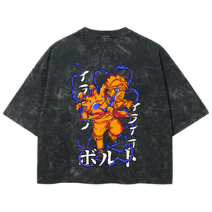Playera streetwear premium de anime y gaming ExtraLife MX, corte boxy deluxe mineral wash heavyweight en color Acid Wash, moda urbana mexicana de culto.