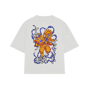 Playera streetwear premium de anime y gaming ExtraLife MX, corte boxy oversized drop shoulder heavyweight en color Deep Black y Off-White, moda urbana mexicana de culto.
