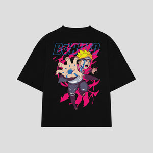 Playera streetwear premium de anime y gaming ExtraLife MX, corte boxy oversized drop shoulder heavyweight en color Deep Black y Off-White, moda urbana mexicana de culto.