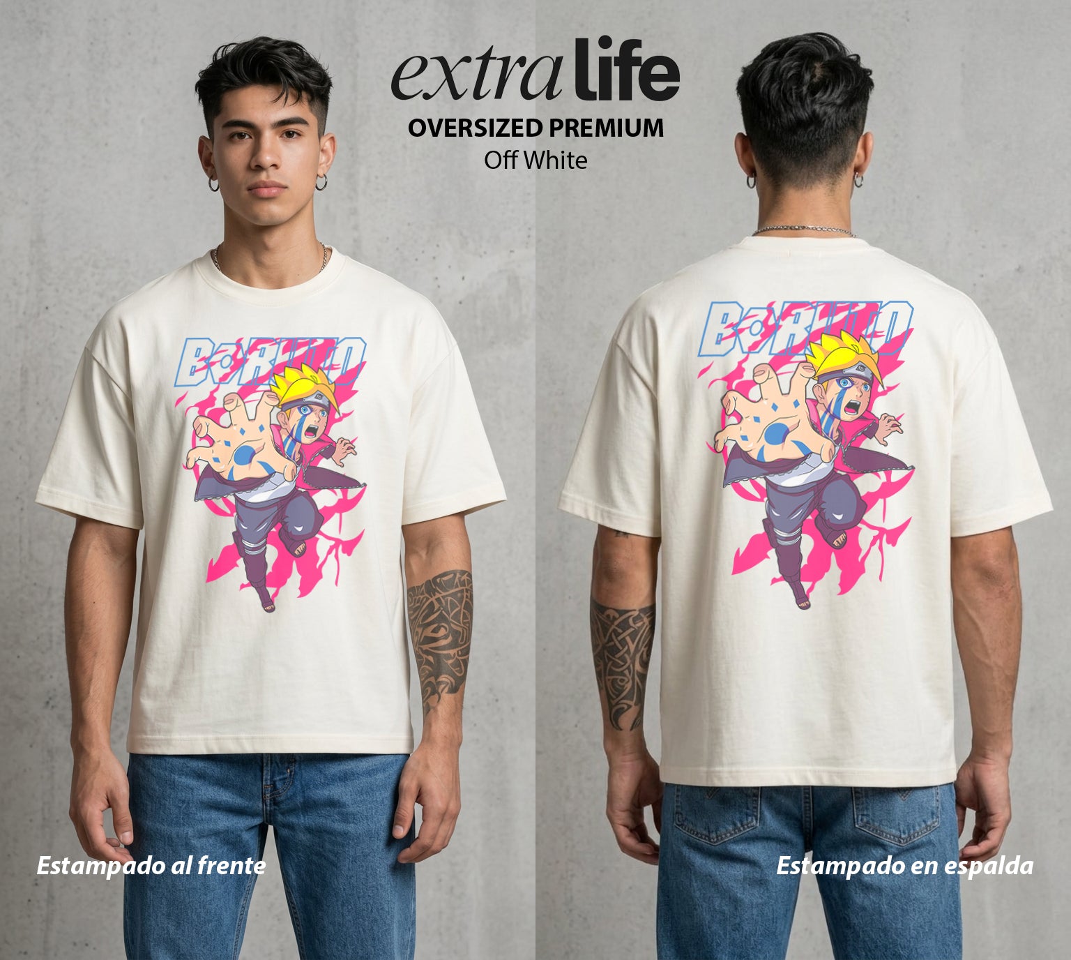 La Aldea Oculta | El Legado Ninja #00337 - Playera Oversized Premium | Off White - Foto en modelo
