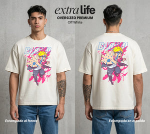 La Aldea Oculta | El Legado Ninja #00337 - Playera Oversized Premium | Off White - Foto en modelo
