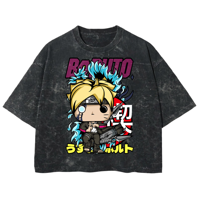 Playera streetwear premium de anime y gaming ExtraLife MX, corte boxy deluxe mineral wash heavyweight en color Acid Wash, moda urbana mexicana de culto.
