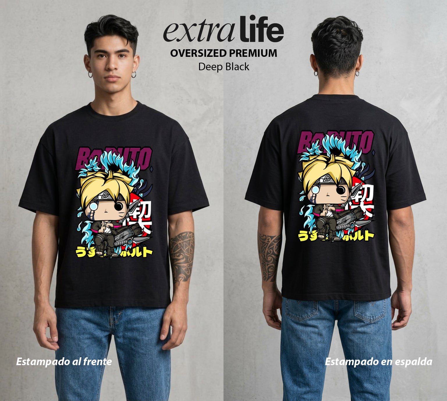 La Aldea Oculta | Figura Genin Pop Art #00339 - Playera Oversized Premium | Deep Black - Foto en modelo