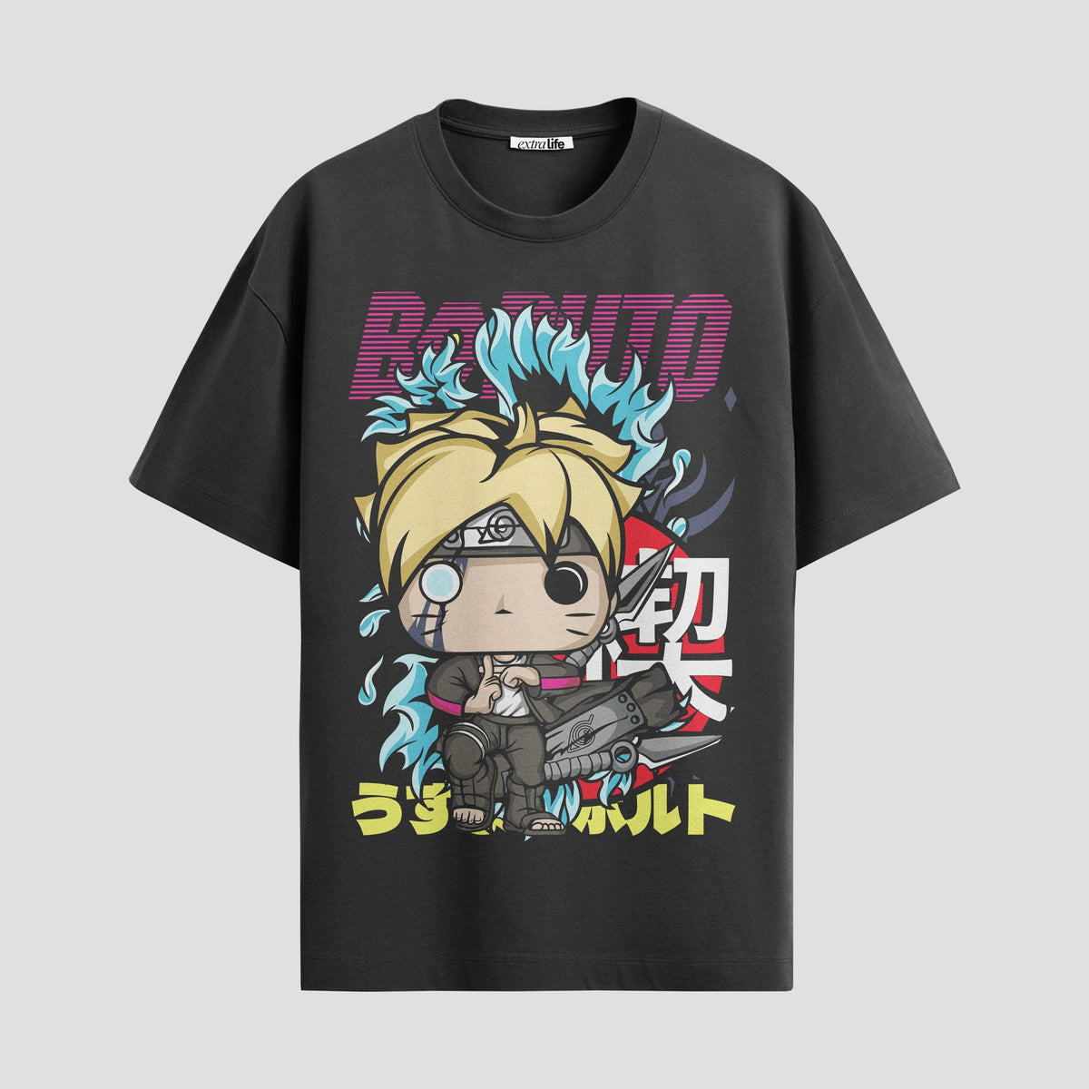 Playera urbana de anime y gaming ExtraLife MX, corte Classic Premium unisex ligero y transpirable en color Deep Black y Pure White, ropa de uso diario para gym y casual.