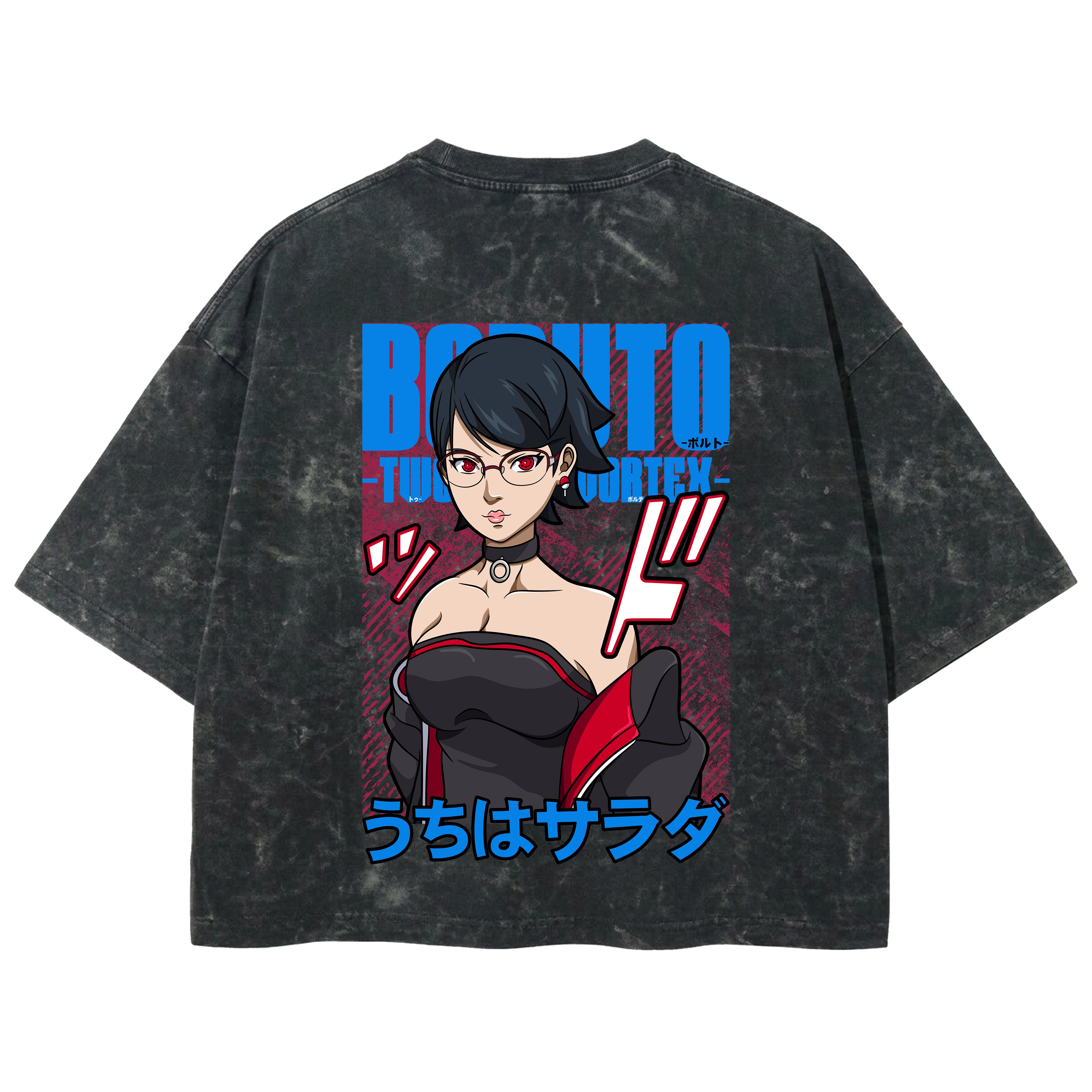 Playera streetwear premium de anime y gaming ExtraLife MX, corte boxy deluxe mineral wash heavyweight en color Acid Wash, moda urbana mexicana de culto.