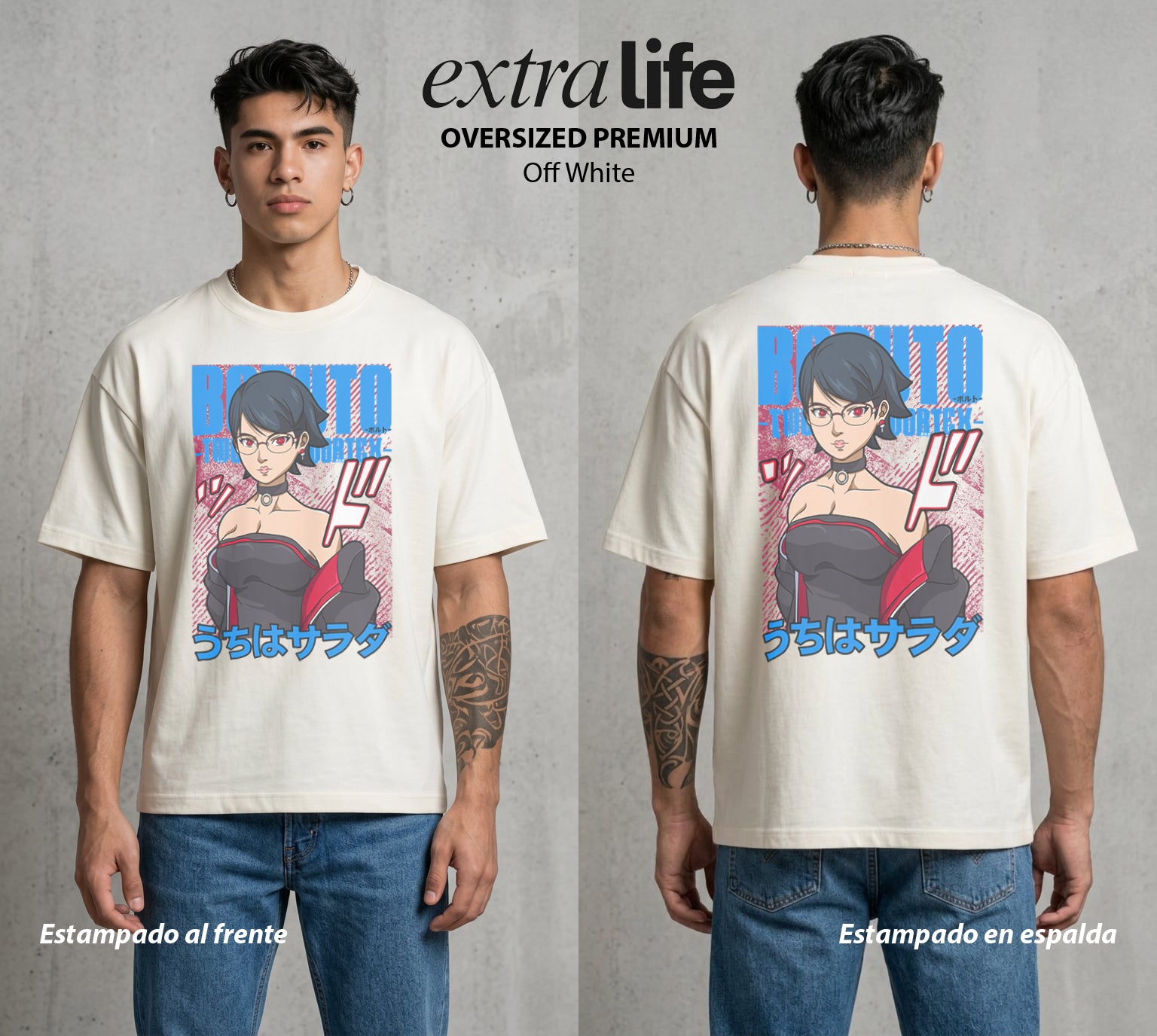 La Aldea Oculta | Hijo e Hija Ninja #00341 - Playera Oversized Premium | Off White - Foto en modelo