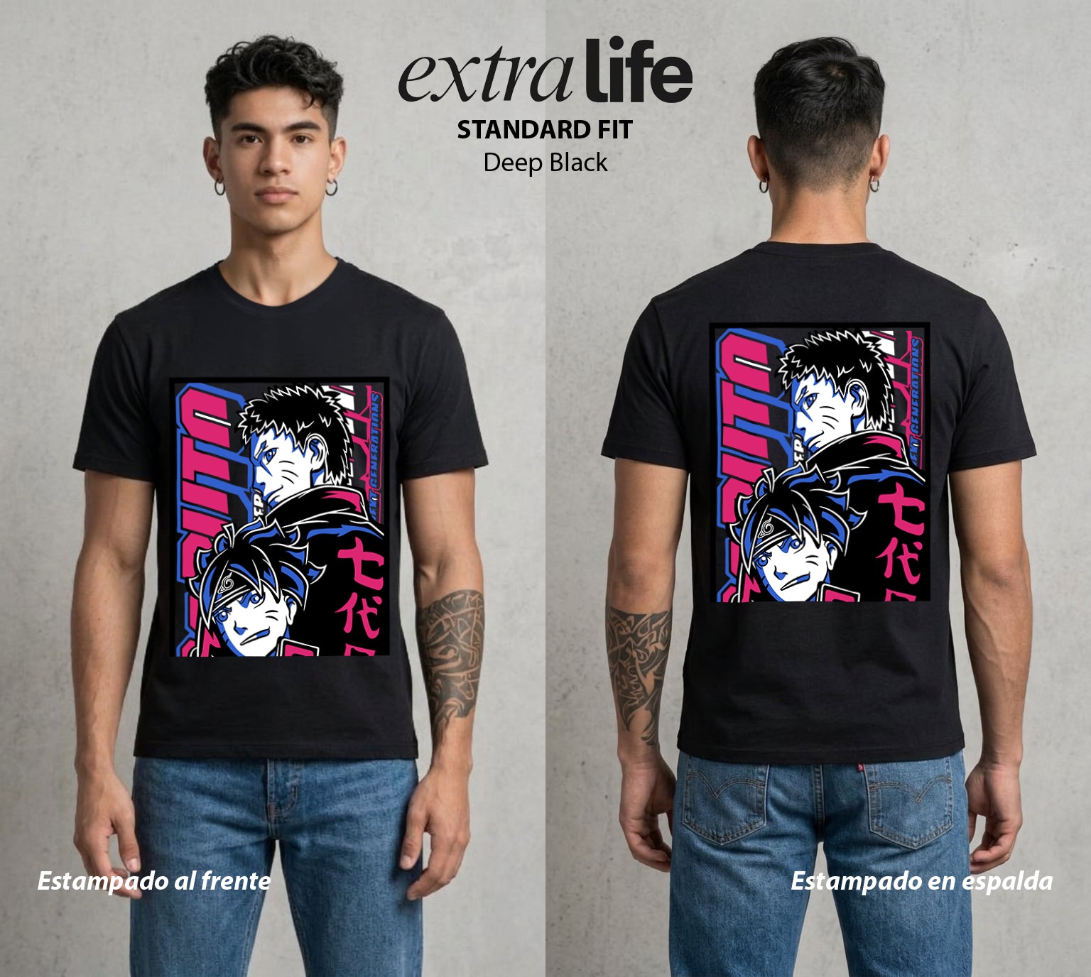 La Aldea Oculta | Zorro de Nueve Colas #00342 - Playera Standard Fit | Deep Black - Foto en modelo