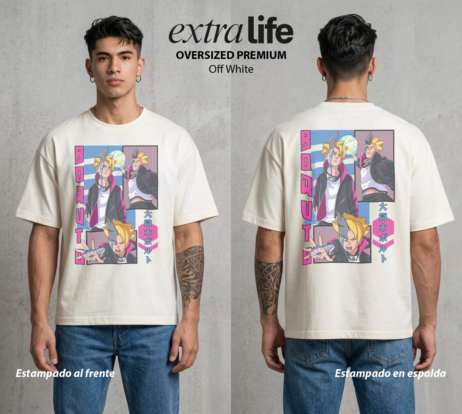 La Aldea Oculta | El Legado Ninja #00343 - Playera Oversized Premium | Off White - Foto en modelo