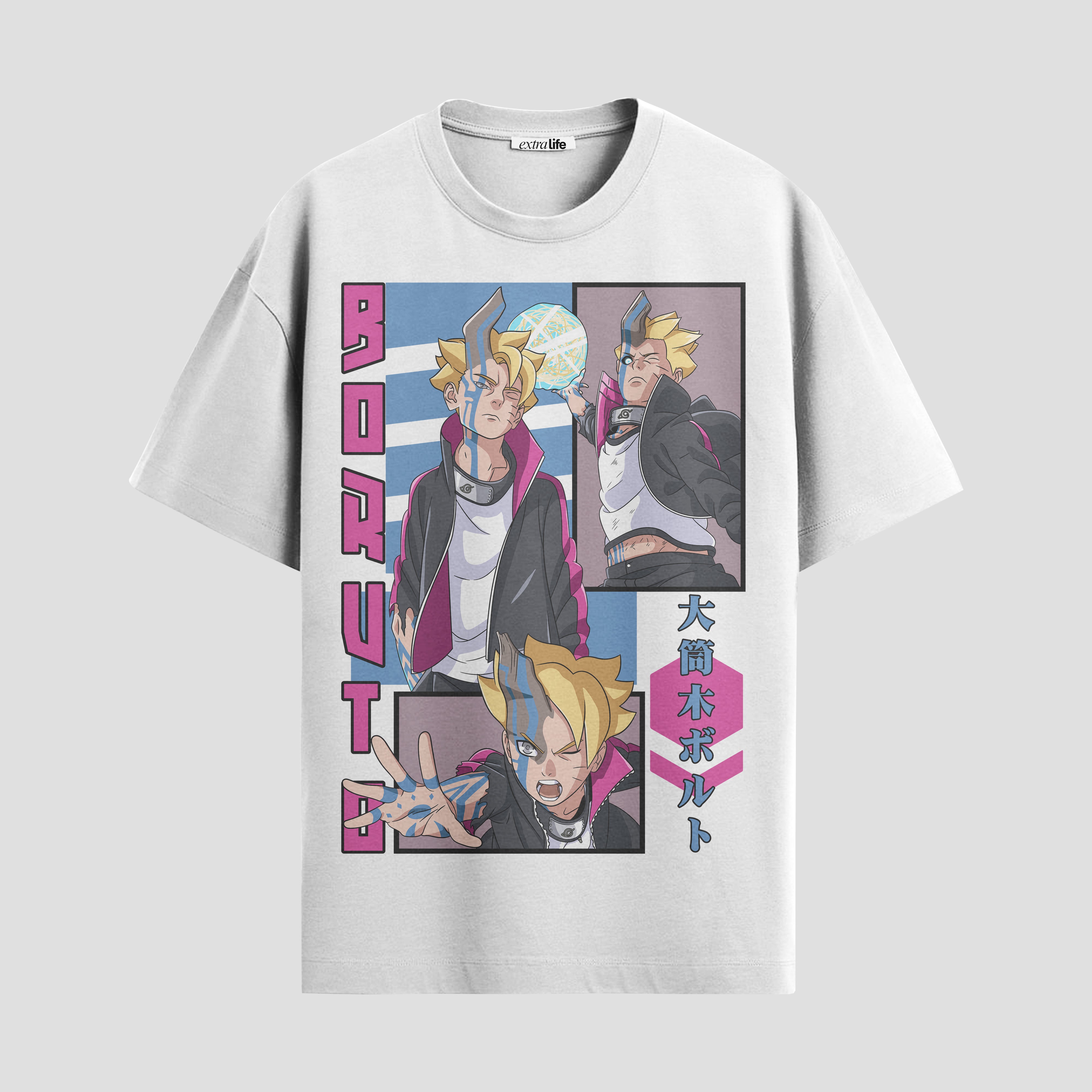 Playera urbana de anime y gaming ExtraLife MX, corte Standard Fit unisex ligero y transpirable en color Deep Black y Pure White, ropa de uso diario para gym y casual.