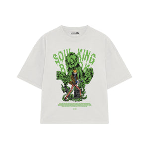 Playera streetwear premium de anime y gaming ExtraLife MX, corte boxy oversized drop shoulder heavyweight en color Deep Black y Off-White, moda urbana mexicana de culto.