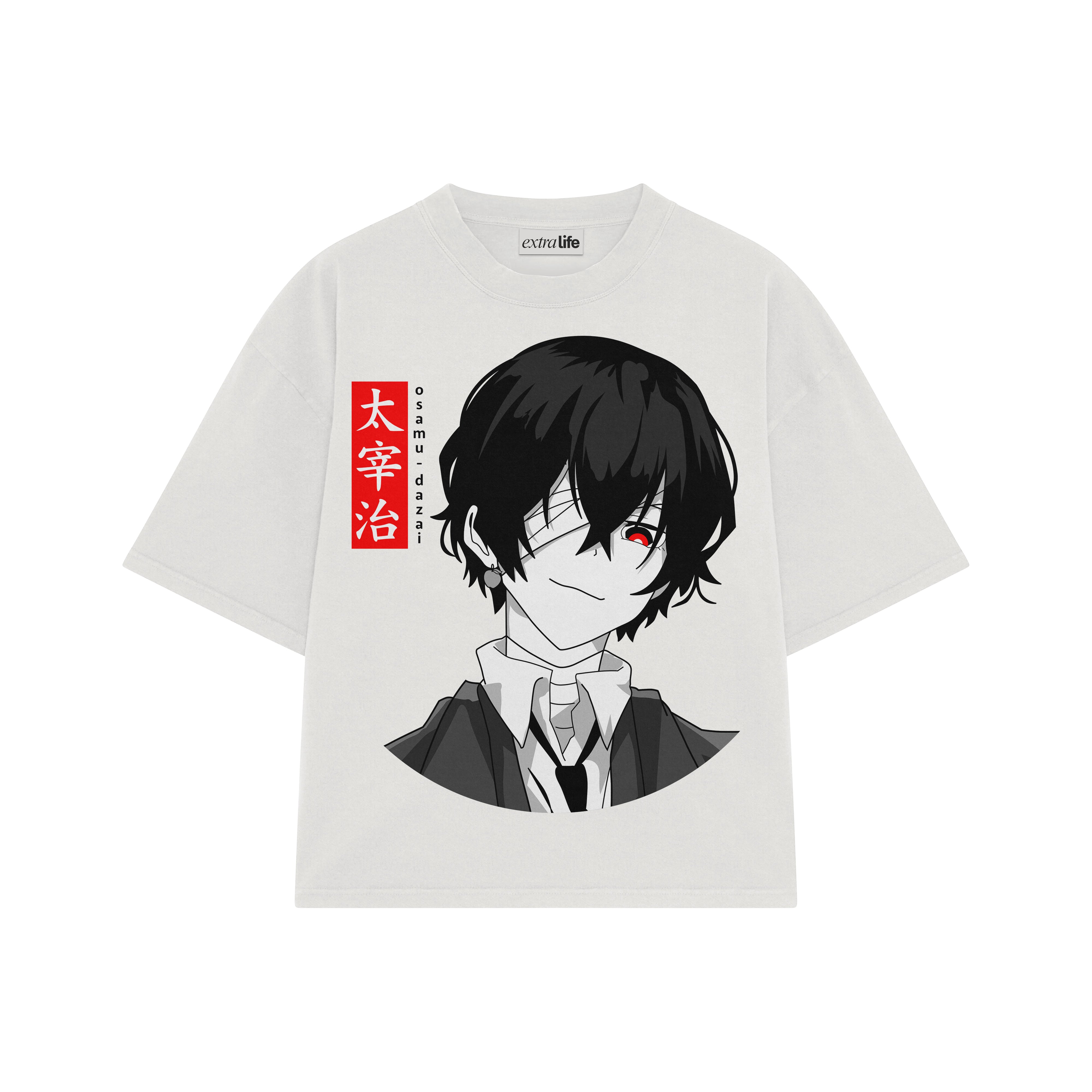 Playera streetwear premium de anime y gaming ExtraLife MX, corte boxy oversized drop shoulder heavyweight en color Deep Black y Off-White, moda urbana mexicana de culto.