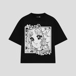 Playera streetwear premium de anime y gaming ExtraLife MX, corte boxy oversized drop shoulder heavyweight en color Deep Black y Off-White, moda urbana mexicana de culto.