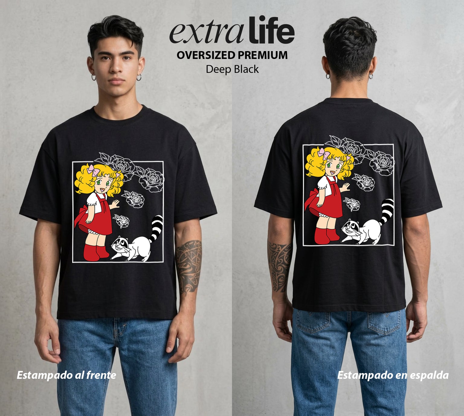 El Orfanato del Amor | El Corazon del Bien #00352 - Playera Oversized Premium | Deep Black - Foto en modelo