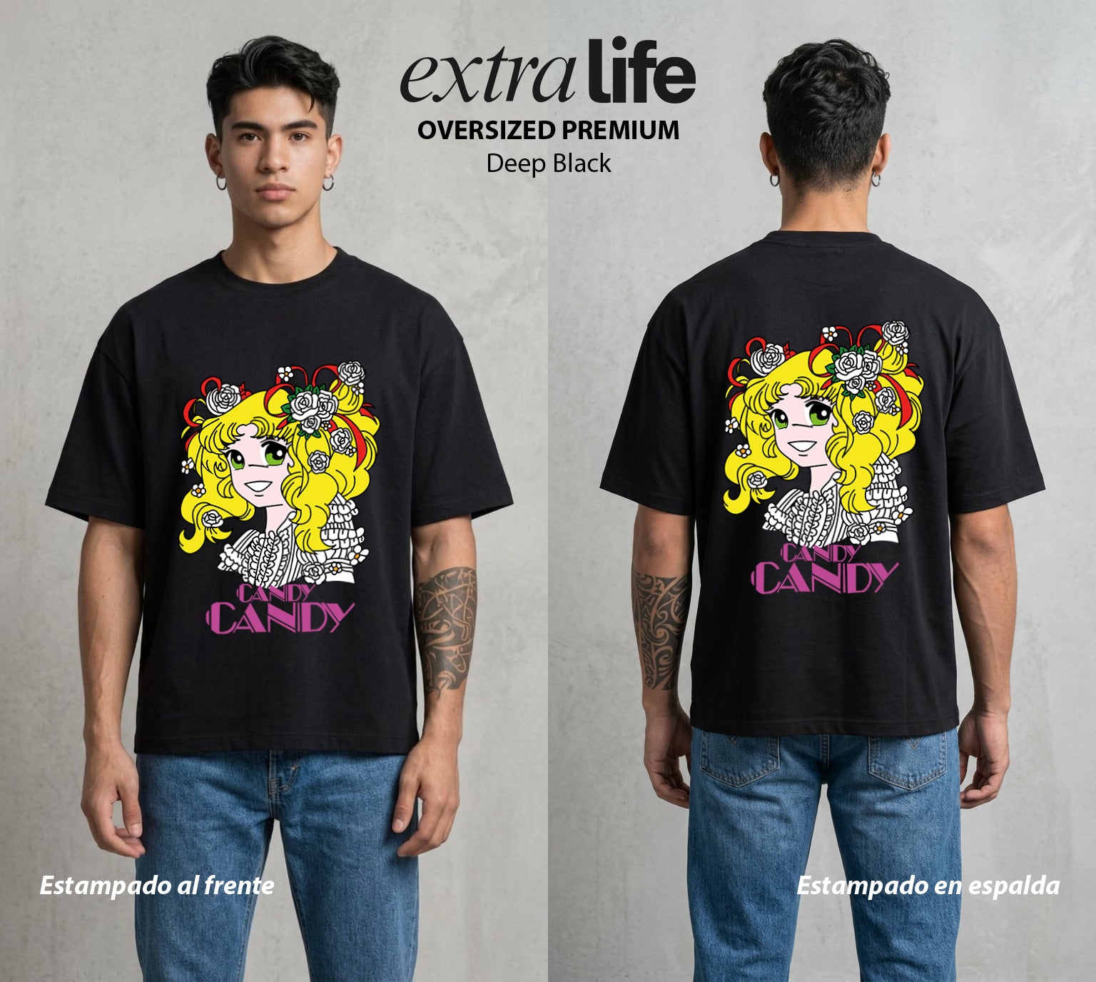 El Orfanato del Amor | El Corazon del Bien #00356 - Playera Oversized Premium | Deep Black - Foto en modelo