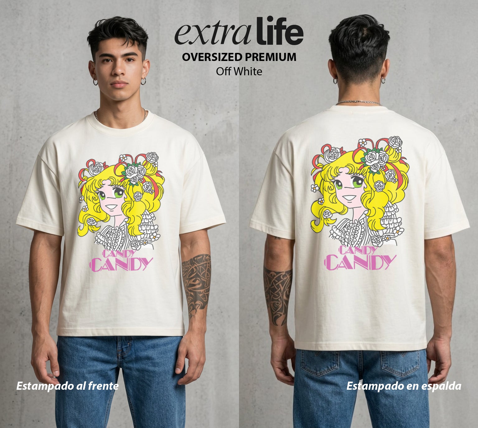El Orfanato del Amor | El Corazon del Bien #00356 - Playera Oversized Premium | Off White - Foto en modelo