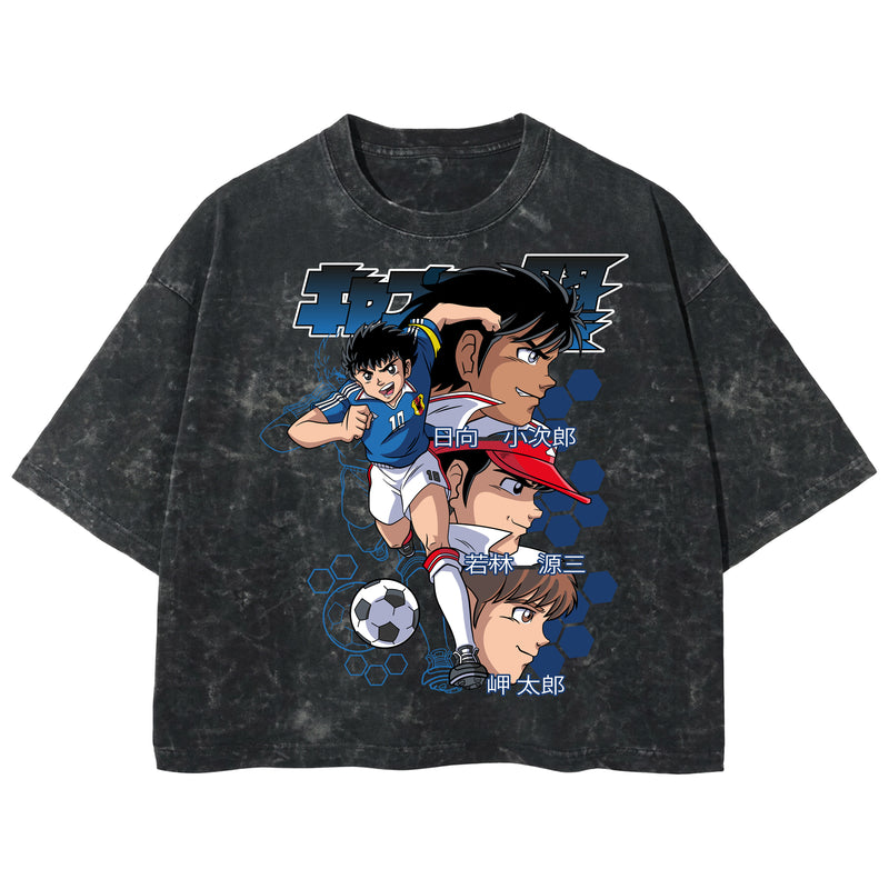Playera streetwear premium de anime y gaming ExtraLife MX, corte boxy deluxe mineral wash heavyweight en color Acid Wash, moda urbana mexicana de culto.