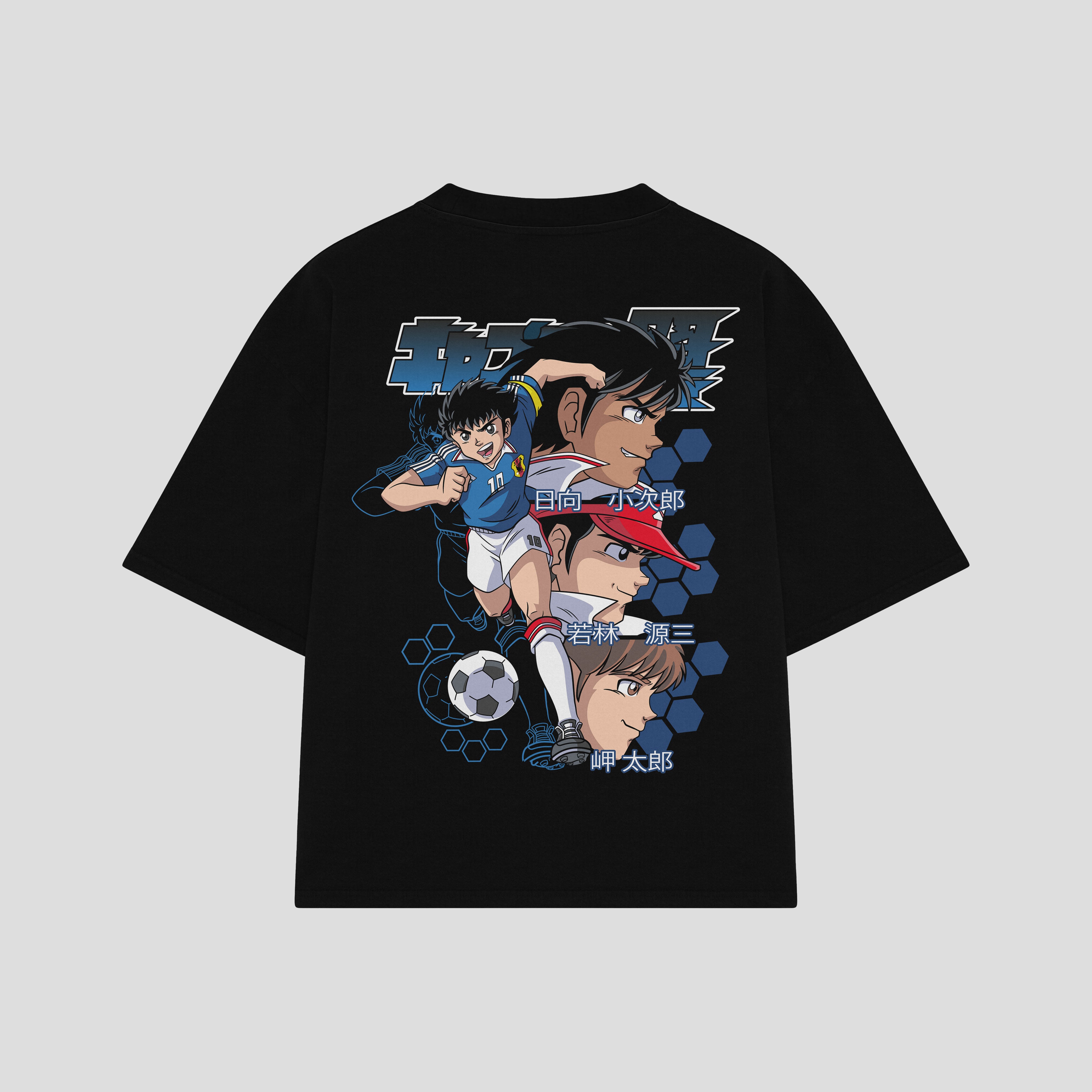 Playera streetwear premium de anime y gaming ExtraLife MX, corte boxy oversized drop shoulder heavyweight en color Deep Black y Off-White, moda urbana mexicana de culto.