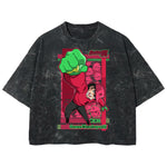 Playera streetwear premium de anime y gaming ExtraLife MX, corte boxy deluxe mineral wash heavyweight en color Acid Wash, moda urbana mexicana de culto.