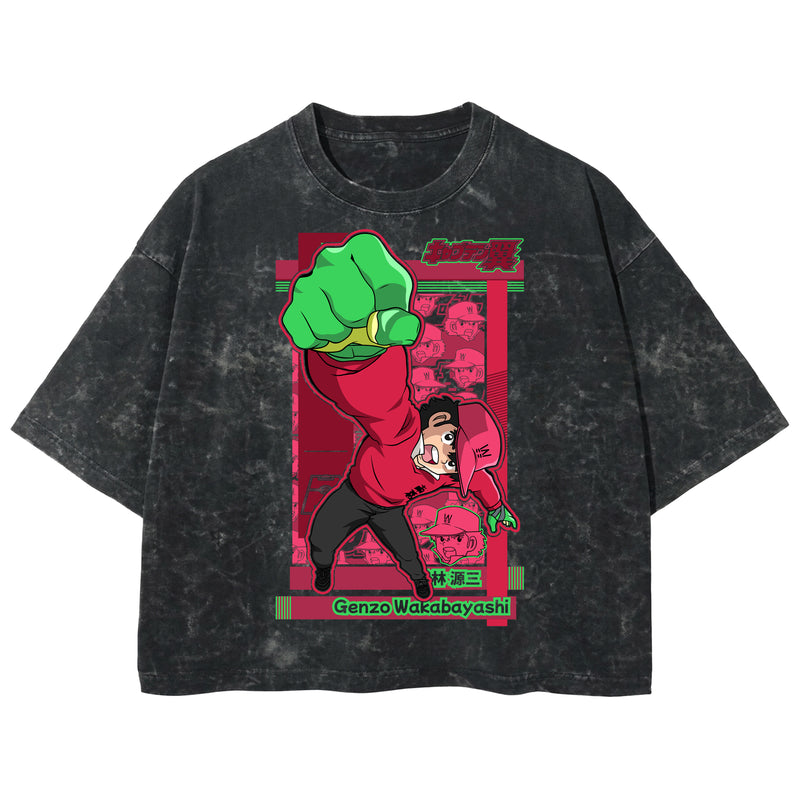 Playera streetwear premium de anime y gaming ExtraLife MX, corte boxy deluxe mineral wash heavyweight en color Acid Wash, moda urbana mexicana de culto.