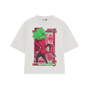 Playera streetwear premium de anime y gaming ExtraLife MX, corte boxy oversized drop shoulder heavyweight en color Deep Black y Off-White, moda urbana mexicana de culto.