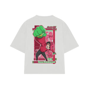 Playera streetwear premium de anime y gaming ExtraLife MX, corte boxy oversized drop shoulder heavyweight en color Deep Black y Off-White, moda urbana mexicana de culto.