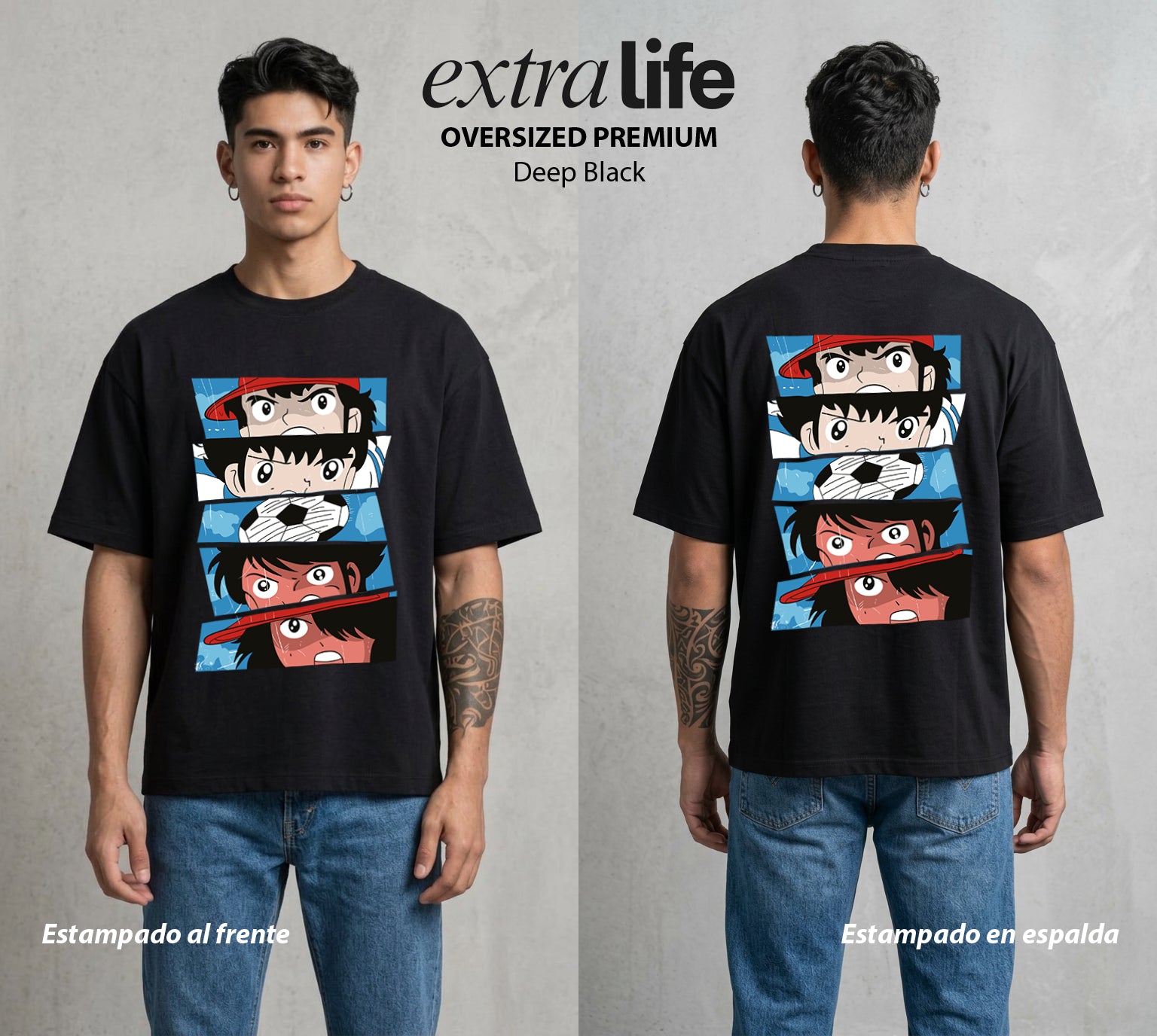 El Balon del Destino | El Balon sin Limite #00362 - Playera Oversized Premium | Deep Black - Foto en modelo
