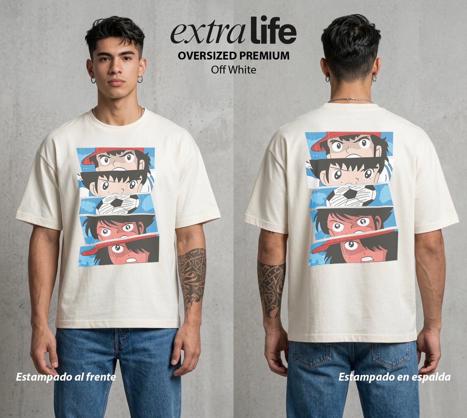 El Balon del Destino | El Balon sin Limite #00362 - Playera Oversized Premium | Off White - Foto en modelo
