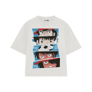 Playera streetwear premium de anime y gaming ExtraLife MX, corte boxy oversized drop shoulder heavyweight en color Deep Black y Off-White, moda urbana mexicana de culto.