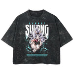 Playera streetwear premium de anime y gaming ExtraLife MX, corte boxy deluxe mineral wash heavyweight en color Acid Wash, moda urbana mexicana de culto.
