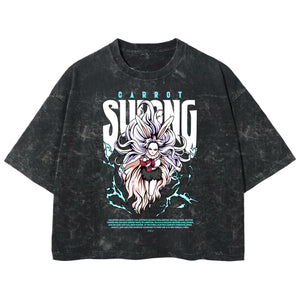 Playera streetwear premium de anime y gaming ExtraLife MX, corte boxy deluxe mineral wash heavyweight en color Acid Wash, moda urbana mexicana de culto.