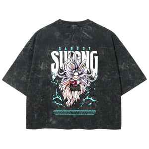 Playera streetwear premium de anime y gaming ExtraLife MX, corte boxy deluxe mineral wash heavyweight en color Acid Wash, moda urbana mexicana de culto.