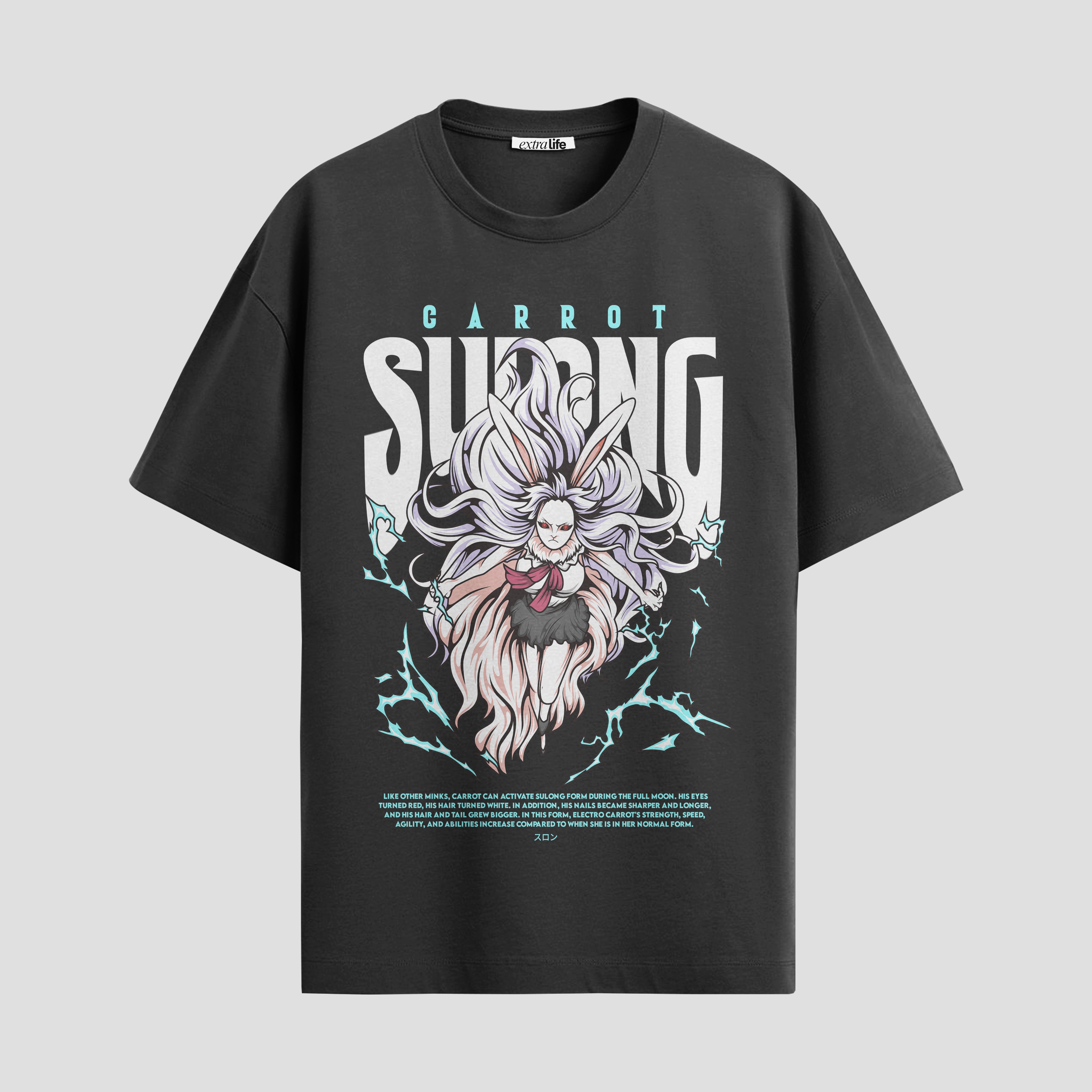 Playera urbana de anime y gaming ExtraLife MX, corte Standard Fit unisex ligero y transpirable en color Deep Black y Pure White, ropa de uso diario para gym y casual.