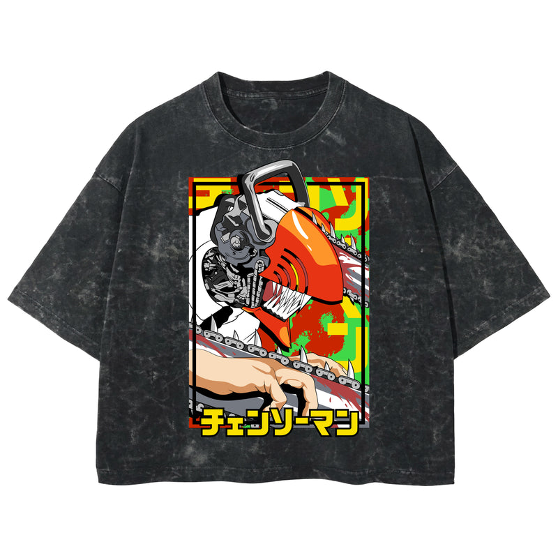 Playera streetwear premium de anime y gaming ExtraLife MX, corte boxy deluxe mineral wash heavyweight en color Acid Wash, moda urbana mexicana de culto.