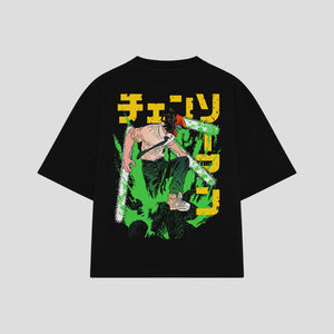 Playera streetwear premium de anime y gaming ExtraLife MX, corte boxy oversized drop shoulder heavyweight en color Deep Black y Off-White, moda urbana mexicana de culto.
