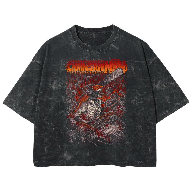 Playera streetwear premium de anime y gaming ExtraLife MX, corte boxy deluxe mineral wash heavyweight en color Acid Wash, moda urbana mexicana de culto.