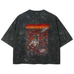 Playera streetwear premium de anime y gaming ExtraLife MX, corte boxy deluxe mineral wash heavyweight en color Acid Wash, moda urbana mexicana de culto.