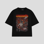 Playera streetwear premium de anime y gaming ExtraLife MX, corte boxy oversized drop shoulder heavyweight en color Deep Black y Off-White, moda urbana mexicana de culto.