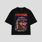 Playera streetwear premium de anime y gaming ExtraLife MX, corte boxy oversized drop shoulder heavyweight en color Deep Black y Off-White, moda urbana mexicana de culto.