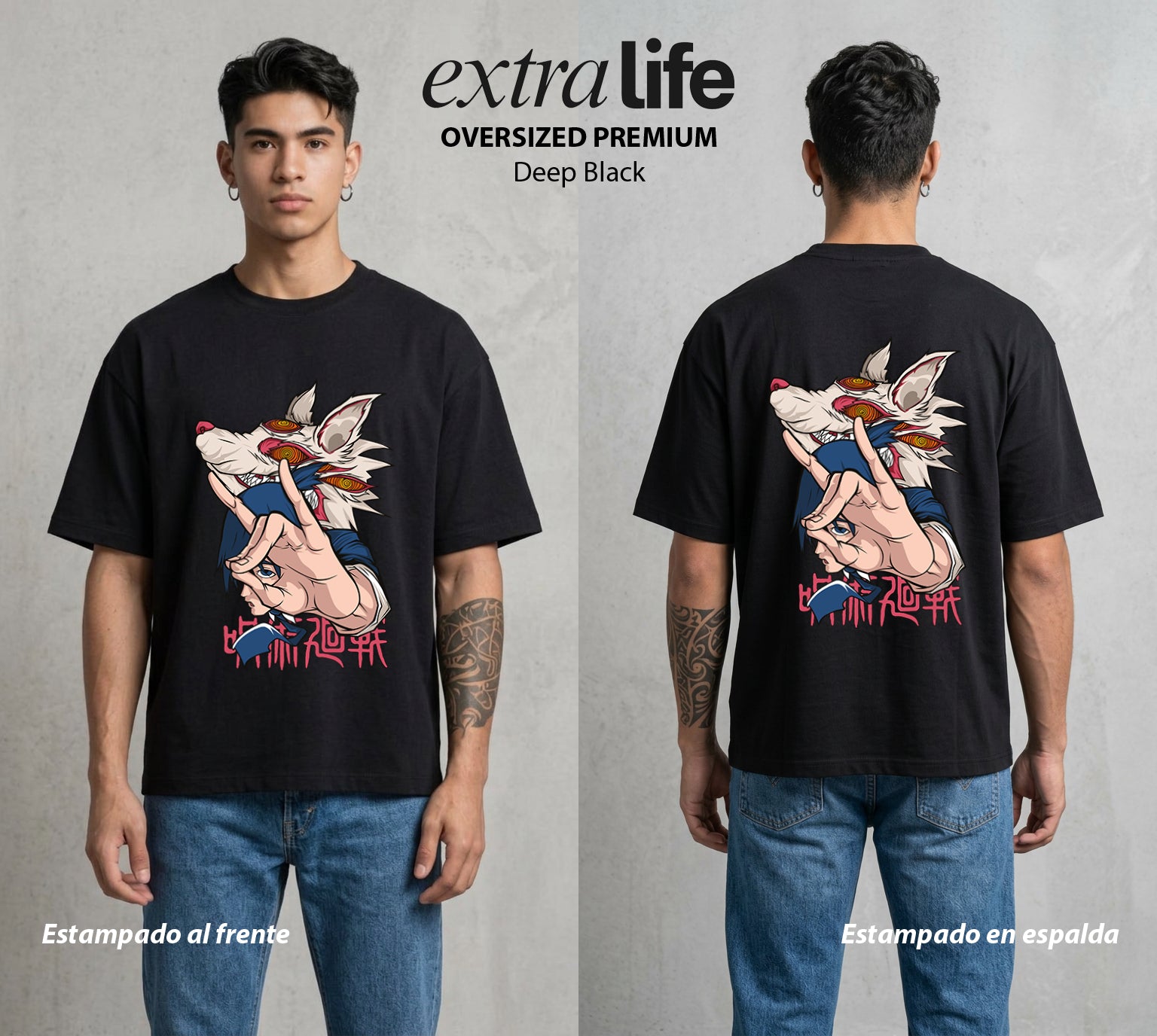 El Contrato Infernal | El Contrato con la Muerte #00373 - Playera Oversized Premium | Deep Black - Foto en modelo