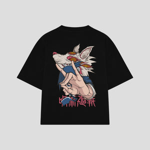 Playera streetwear premium de anime y gaming ExtraLife MX, corte boxy oversized drop shoulder heavyweight en color Deep Black y Off-White, moda urbana mexicana de culto.