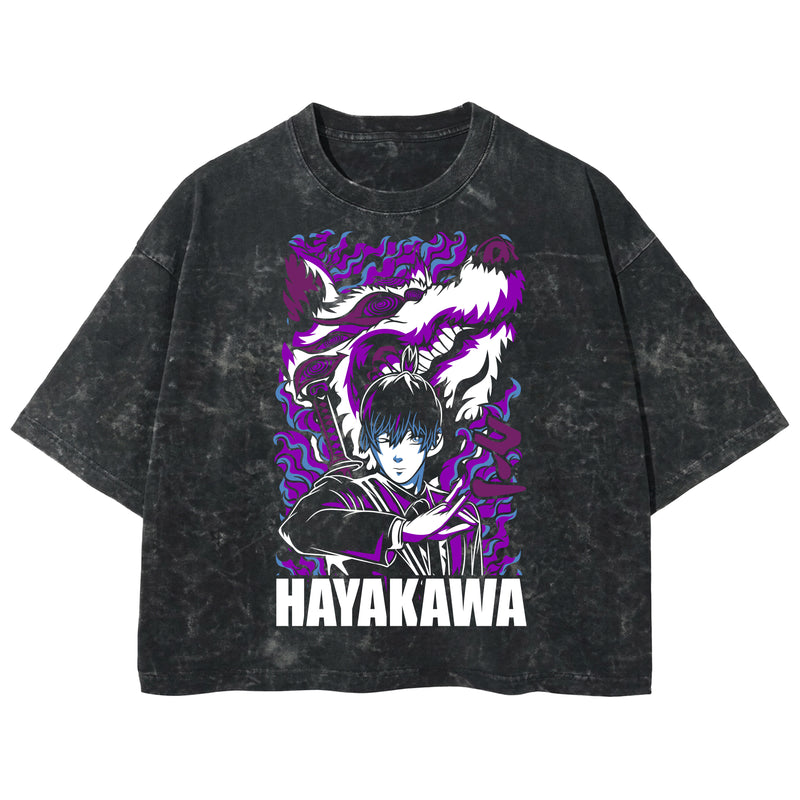 Playera streetwear premium de anime y gaming ExtraLife MX, corte boxy deluxe mineral wash heavyweight en color Acid Wash, moda urbana mexicana de culto.