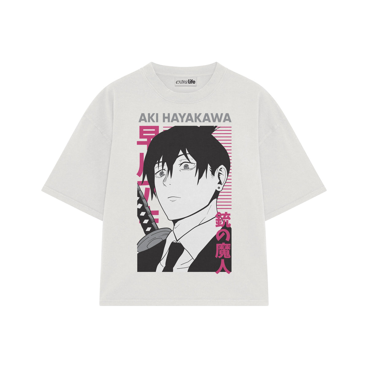 Playera streetwear premium de anime y gaming ExtraLife MX, corte oversized drop shoulder ligero y fresco en color Deep Black y Off-White, moda urbana mexicana de culto.