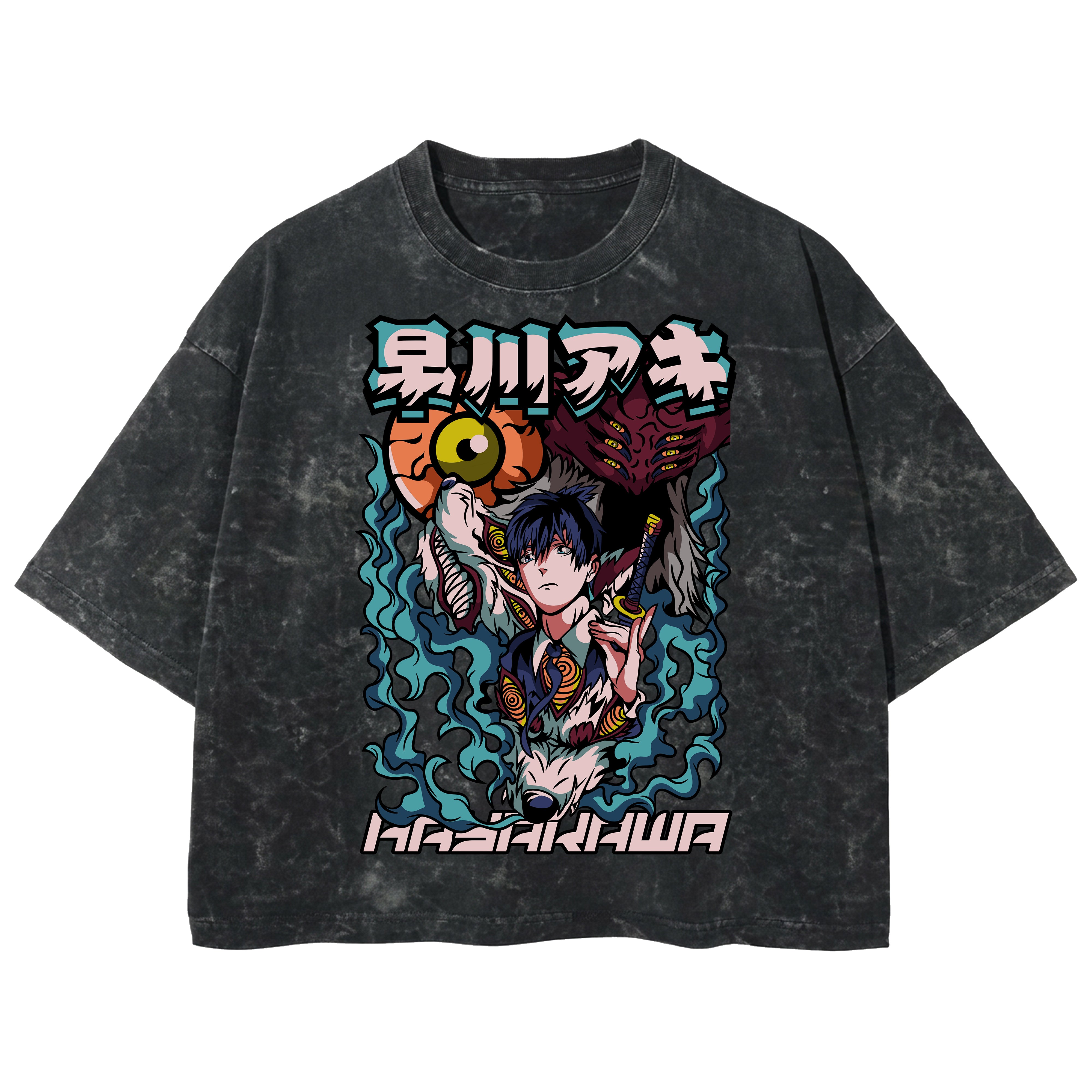 Playera streetwear premium de anime y gaming ExtraLife MX, corte boxy deluxe mineral wash heavyweight en color Acid Wash, moda urbana mexicana de culto.