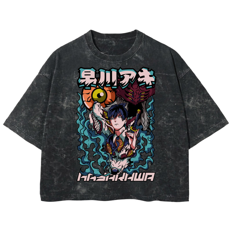 Playera streetwear premium de anime y gaming ExtraLife MX, corte boxy deluxe mineral wash heavyweight en color Acid Wash, moda urbana mexicana de culto.