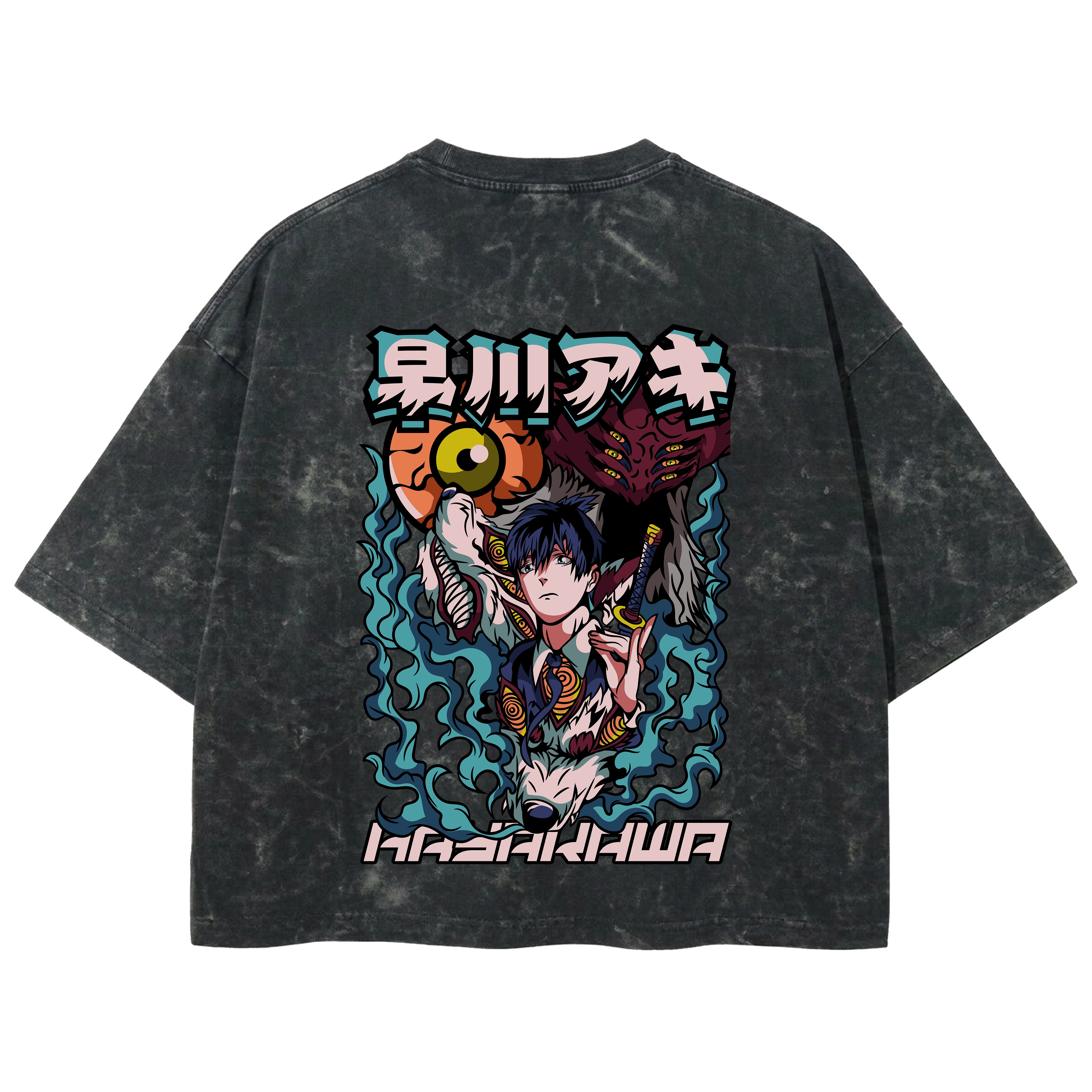 Playera streetwear premium de anime y gaming ExtraLife MX, corte boxy deluxe mineral wash heavyweight en color Acid Wash, moda urbana mexicana de culto.