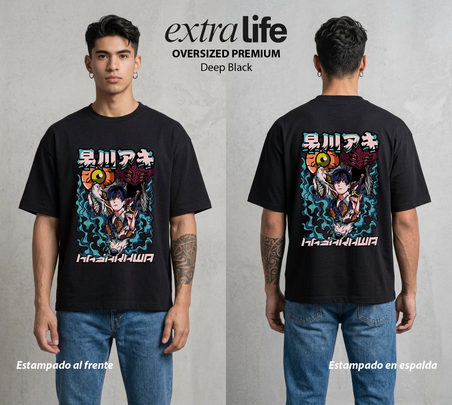 El Contrato Infernal | Cigarrillo y Deber #00376 - Playera Oversized Premium | Deep Black - Foto en modelo
