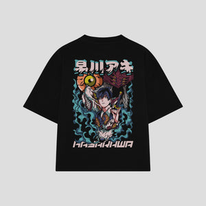 Playera streetwear premium de anime y gaming ExtraLife MX, corte boxy oversized drop shoulder heavyweight en color Deep Black y Off-White, moda urbana mexicana de culto.