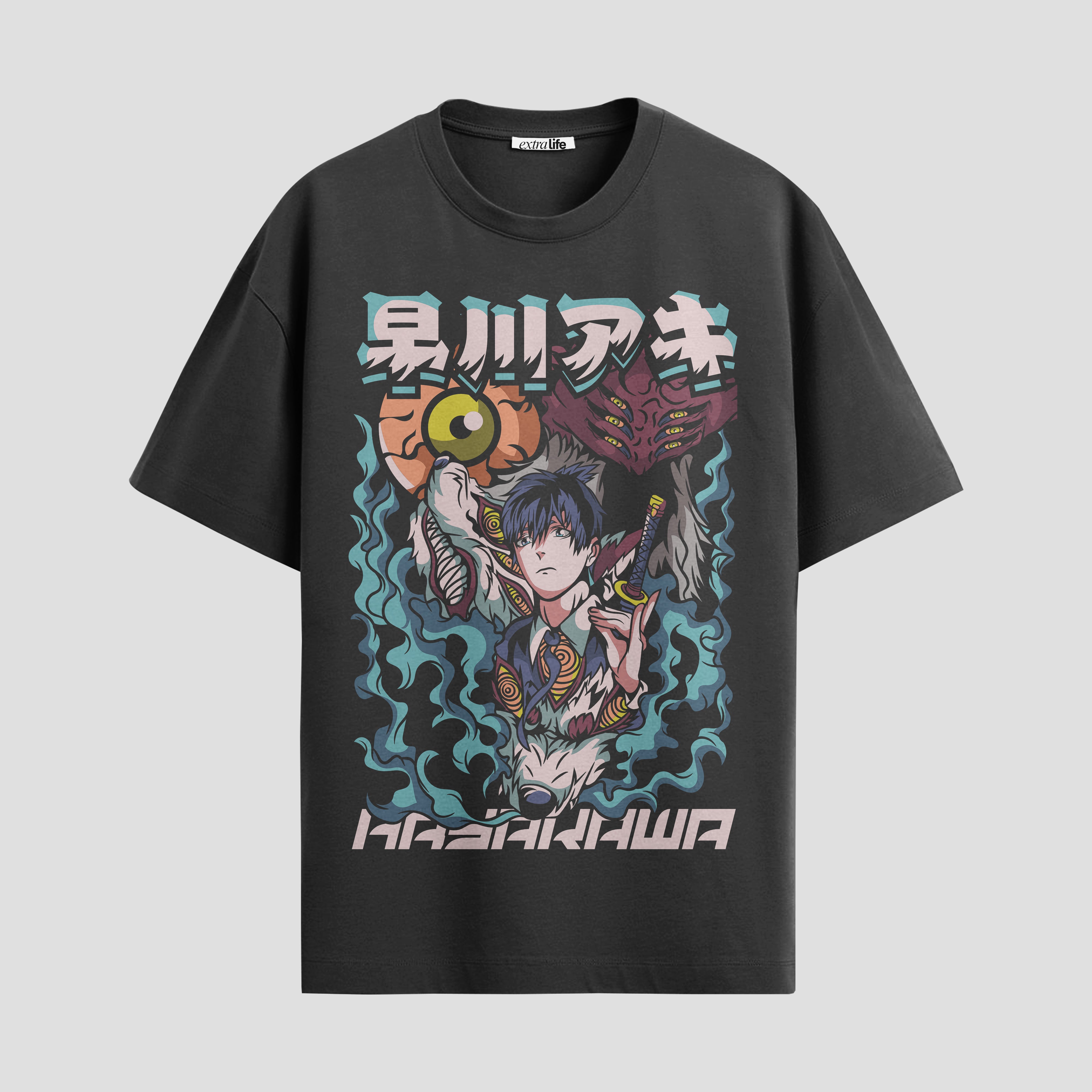 Playera urbana de anime y gaming ExtraLife MX, corte Standard Fit unisex ligero y transpirable en color Deep Black y Pure White, ropa de uso diario para gym y casual.