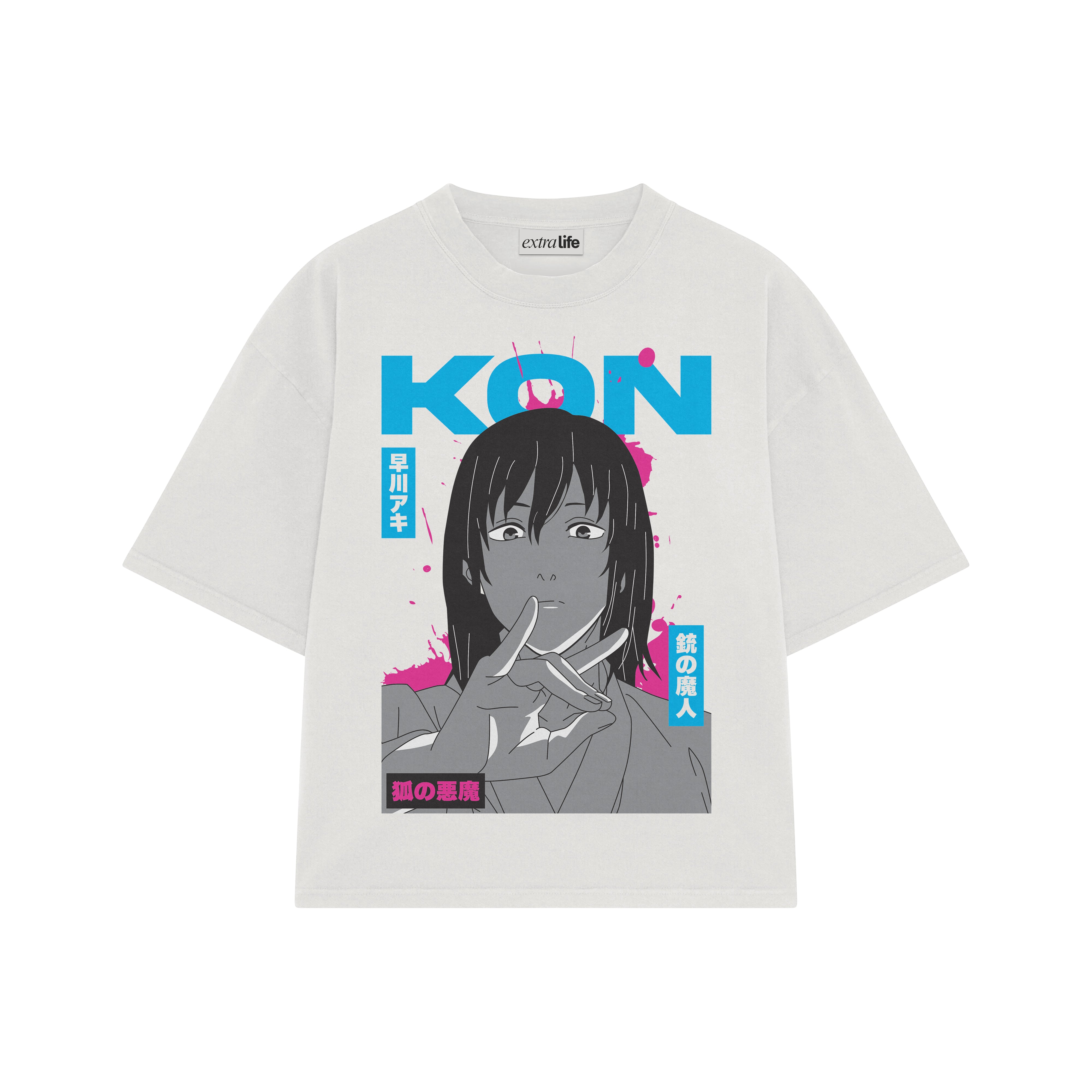 Playera streetwear premium de anime y gaming ExtraLife MX, corte boxy oversized drop shoulder heavyweight en color Deep Black y Off-White, moda urbana mexicana de culto.
